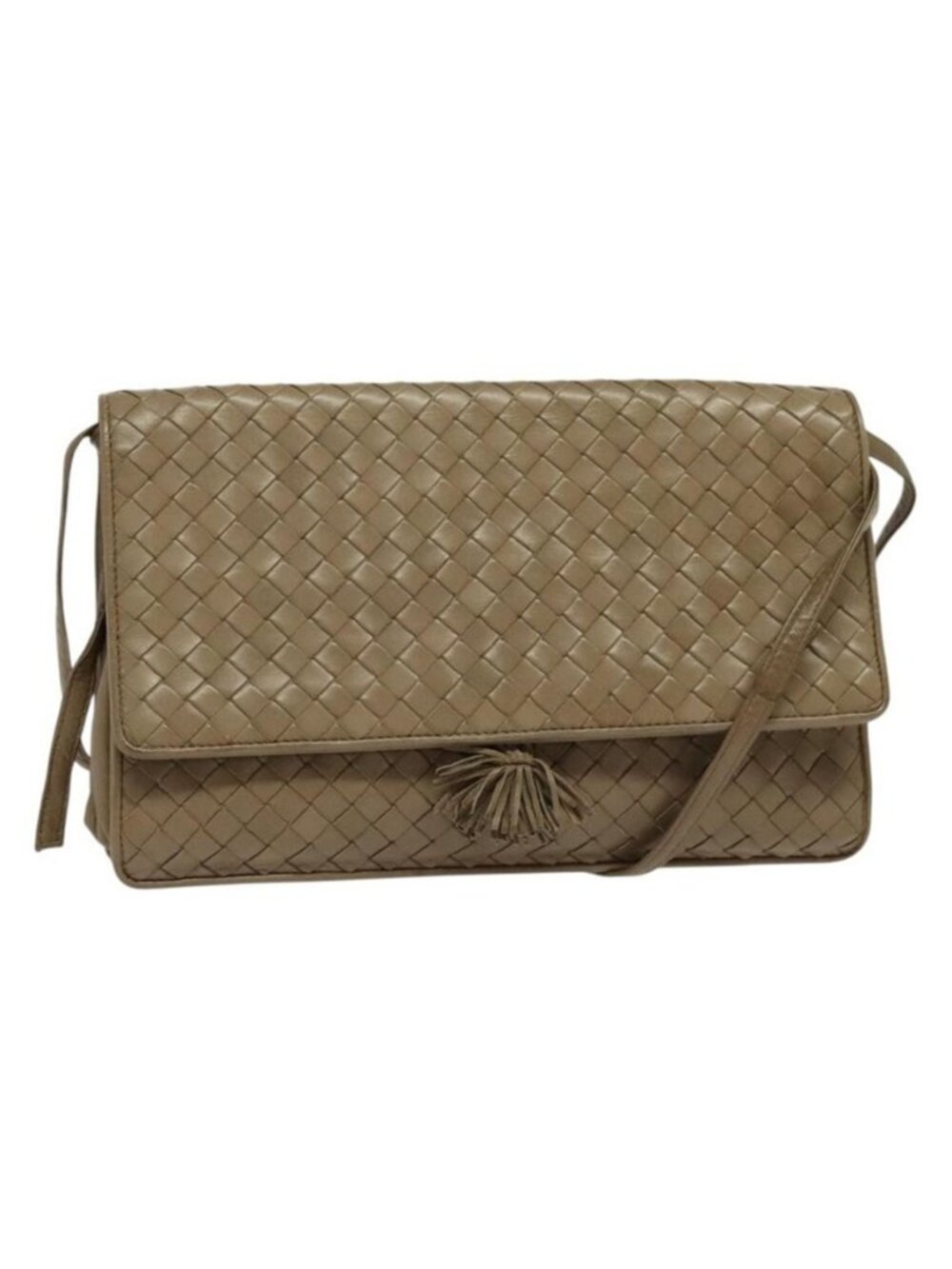Authentic BOTTEGA VENETA INTRECCIATO Shoulder Bag Leather Beige Gold